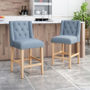 27" Fabric Wingback Counter Stools Set of 2 with Button-Tufted Back, Nailhead Accents, and Rubberwood Frame for Kitchen Island - 1 of 4