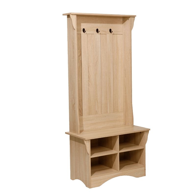 Merrick Lane Hallway Tree with Bench Seating, 3 Single Coat Hooks and Lower Storage with Adjustable Shelves, 1 of 13