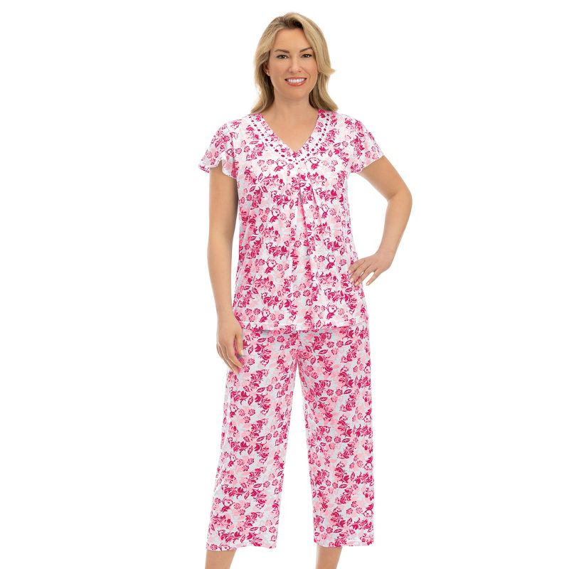 Collections Etc Stylish 2-Piece Knit Floral Print Capri Pajama Set, 2 of 6