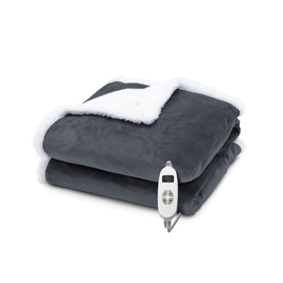 Tangkula 50" X 60" Heated Electric Reversible Flannel & Fleece Blanket Throw w/10 Heat Levels, 9 Hours Auto Shut-Off, Overheat Protection
