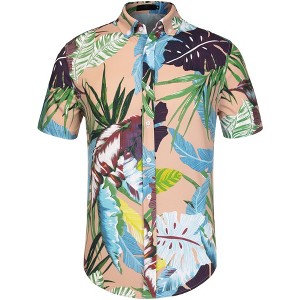 Lars Amadeus Men's Summer Floral Print Short Sleeve Button Down Beach Hawaiian Casual Shirt - 1 of 1