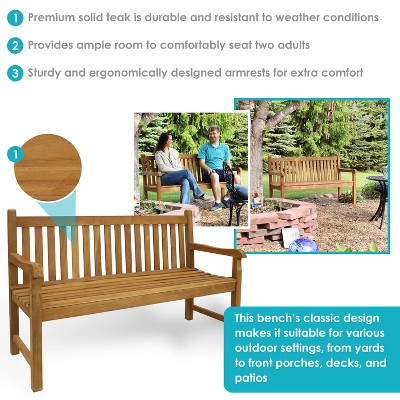 Sunnydaze 59-Inch Light Brown Teak Wood Outdoor Bench