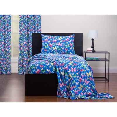 Full Brilliant Butterflies Twin Sheet Set Blue - Highlights