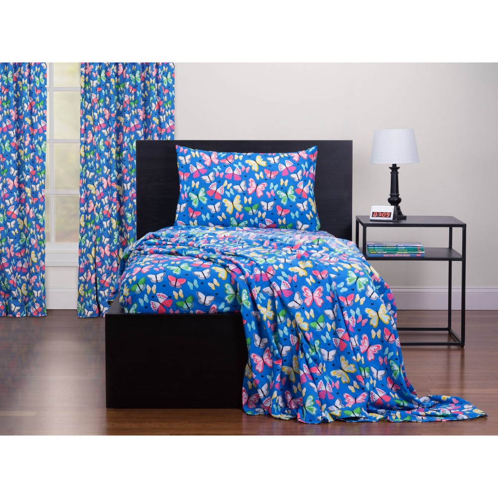 Photos - Bed Linen Twin 300 Thread Count Brilliant Butterflies Twin Kids' Sheet Set Blue - Highlights