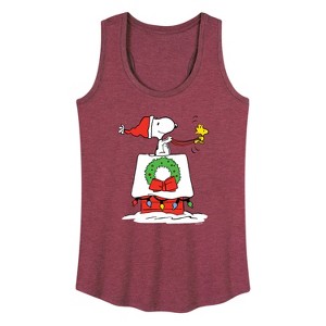 Women's - Peanuts - Snoopy and Woodstock House Sleigh Graphic Racerback Tank - 1 of 4