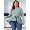 Agnes Orinda Women's Plus Size Crew Neck Long Sleeve High Low Asymmetrical Hem with Belt Blouses - 2 of 4