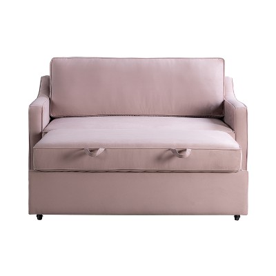 Mauve Velvet Full Sleeper Loveseat with Wood Legs