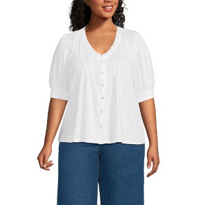 Lands' End Women's Button Pintuck Puff Sleeve Top - 1 of 3