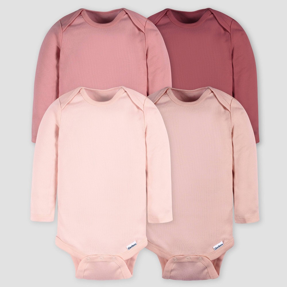 Gerber Baby 4pk Tonal Long Sleeve Bodysuit - Pink 6-9M