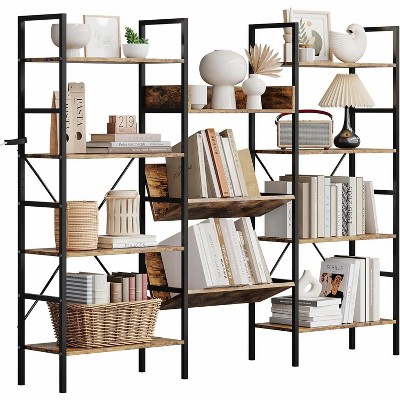 GAOMON Triple Wide 4 Tiers Industrial Bookcases with 11 Open Display Shelves,Open Record Player Shelves with Metal Frame