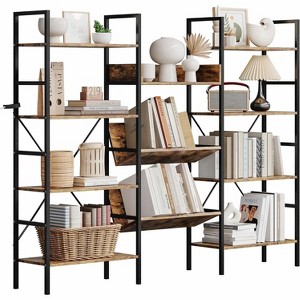 GAOMON Triple Wide 4 Tiers Industrial Bookcases with 11 Open Display Shelves,Open Record Player Shelves with Metal Frame - 1 of 4