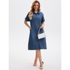 INSPIRE CHIC Women's Midi Denim Summer Short Sleeve Button Down Casual Long Tunic Jean Shirt Dress - 3 of 4