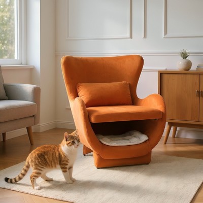 DOMETOUR 2 in 1 Pet Friendly Modern Velvet Lounge Chair, Upholstered Back Accent Chair Leisure Single Sofa Chair for Living Room Office