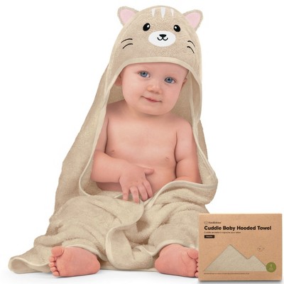 Image of KeaBabies Cuddle Baby Hooded Towel, Organic Baby Bath Towel, Hooded Baby Towels, Baby Beach Towel for Newborn, Kids (Cat)