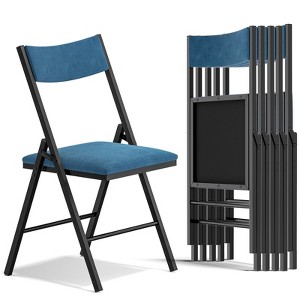 SKONYON Padded Folding Chair Set of 4/6 – Cushioned Seat & Backrest for Home, Office, Dining, or Events (Black/Blue) - 1 of 4