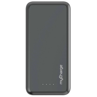 myCharge Power Pad + Cables 10000 mAh/12W Wireless Charger + Power Bank with Integrated Charging Cables + USB-C Port - Gray Metallic