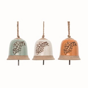 Transpac Ceramic 4.5 in. Multicolor Autumn Seasonal Leaf Bell Set of 3 - 1 of 2