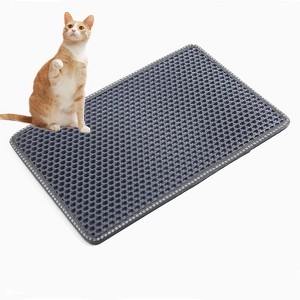 Angel Sar 21x14 Inch Cat Litter Mat, Double Layer Litter Trapping Mat with MiLi Shape Holes, Urine Waterproof, Easy Clean, Non-Slip, Grey - 1 of 4