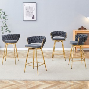 black 4-pack swivel bar stools with breathable cotton-linen cushions and rust-proof electroplated metal frames. - 1 of 4