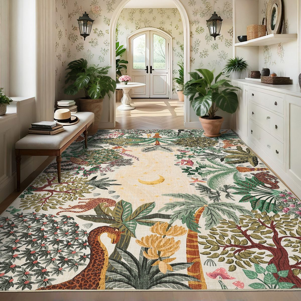 Jungle Rug Washable Area Rugs for Living Room Bedroom Soft Forest Animals Print Rugs