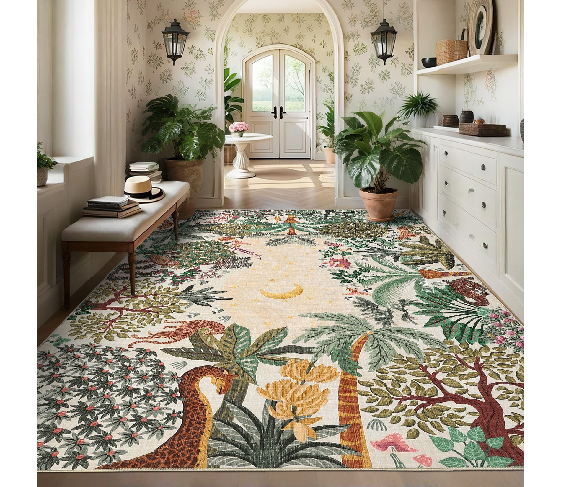 Jungle Rug Washable Area Rugs for Living Room Bedroom Soft Forest Animals Print Rugs