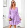 Elegant Dress for Lady Wrap Deep V Neck Dress Long Lantern Sleeve Waist Tie Skater Dress - 4 of 4