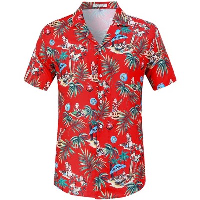 Halloween Men's Floral Print Button-Down Shirt Men's Hawaiian Floral Shirts Tropical Holiday Beach Shirt