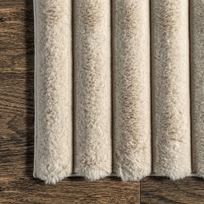 Kai Beige Faux Rabbit Fur Machine Washable Runner Rug