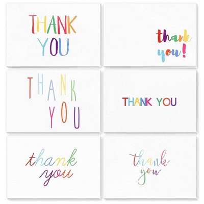 144-Count Rainbow Font Design Bulk Thank You Note Card with Envelope Included