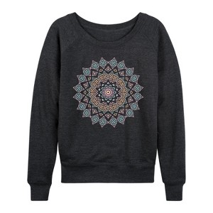 Women's - Instant Message - Pastel Decorative Mandala Lightweight French Terry Wide Neck Long Sleeve Graphic Shirt - 1 of 4
