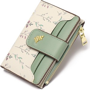 Wikineon Small Wallets for Women RFID Blocking Leather Bifold Zipper Pocket Wallet Credit Card Holder with ID Window - 1 of 4
