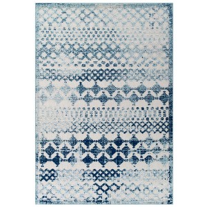 Modway Reflect Giada Distressed Vintage Abstract Diamond Moroccan Trellis 8x10 Indoor and Outdoor Area Rug, 8 ft x 10 ft, Ivory and Blue - 1 of 4