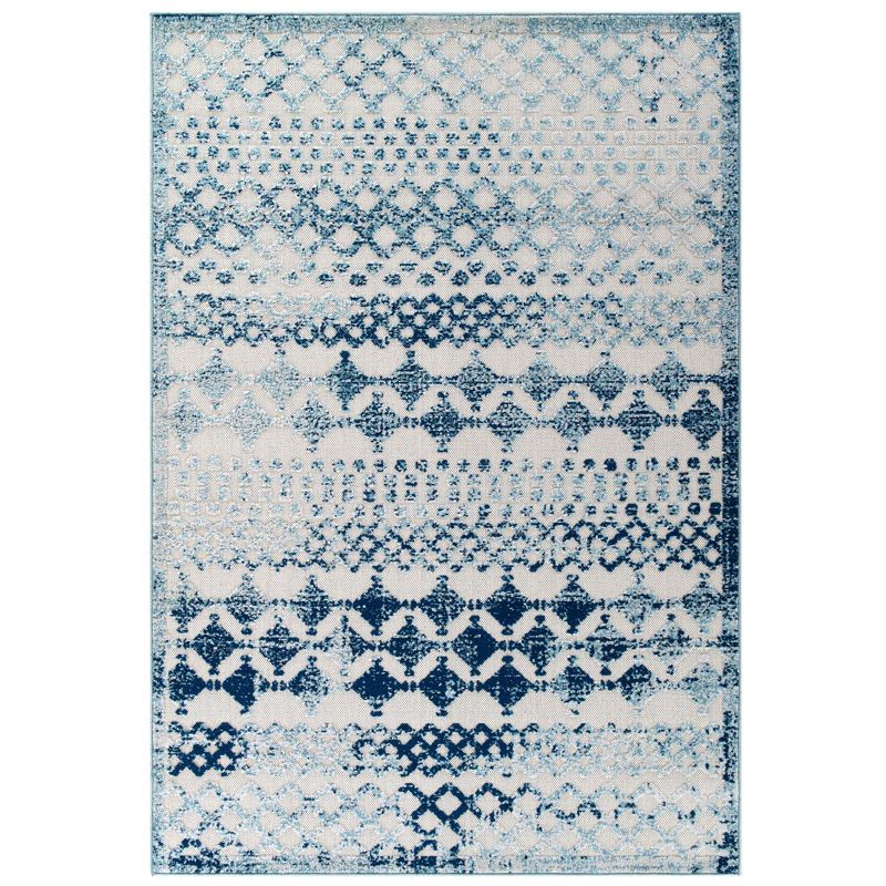 Modway Reflect Giada Distressed Vintage Abstract Diamond Moroccan Trellis 8x10 Indoor and Outdoor Area Rug, 8 ft x 10 ft, Ivory and Blue, 1 of 9