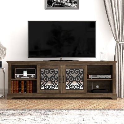 Galano Calidia 68.2 in. 2 Door TV Stand Fits TV's up to 75 in. in Knotty Oak with Gray Stone, Dusty Gray Oak with Gray Stone