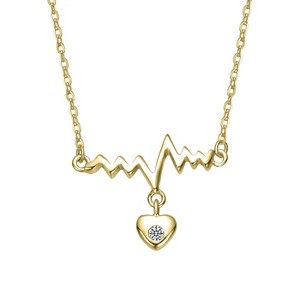 Guili 14k Yellow Gold Heartbeat Necklace, Heart & Cubic Zirconia Drop, Symbolic Chic for Everyday Elegance and Heartfelt Celebrations - 1 of 2