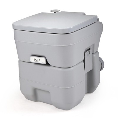 VisioGear Portable Toilet, 5 Gallon Flushable Camping Toilet, Sanitary Outdoor Travel Toilet for Tents Campers, Gray, 13.8"*16.2"*16.9"