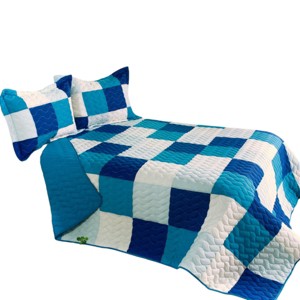 Slickblue 3PC Quilt Set, Hand-Stitched Patch Design, Full/Queen, Reversible, 100% TC Fabric, Multiple Color Options - 1 of 4