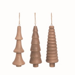 Transpac MDF Carved Tree Ornament Set of 3 Christmas Home Decorations - 1 of 1