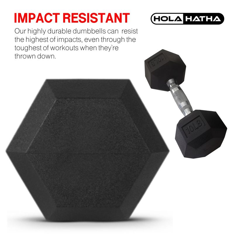 HolaHatha Hexagonal Non Slip Free Hand Dumbbell Weight Training Exercise Set w/ Textured Grips & Folding Storage Rack, 2 of 7