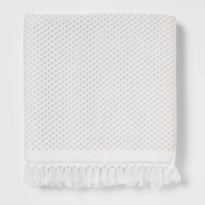 Threshold White Honeycomb Knotted Fringe Bath Towels