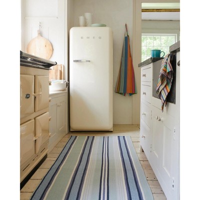 Blue and Green Stripe Handwoven Cotton Rug, 2' x 3'