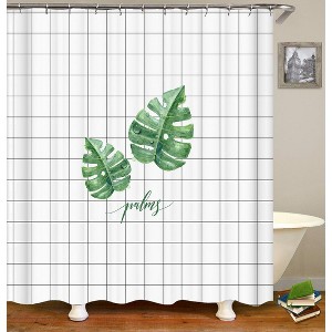 Leaves And Stripe Shower Curtains for Bathroom Waterproof Fabric Bath Curtain Durable Soft Stylish Bathroom Decor 72x72 Inch - 1 of 1