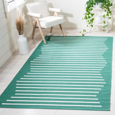 Handwoven Dark Green and Ivory Cotton Rectangular Rug 4' x 6'