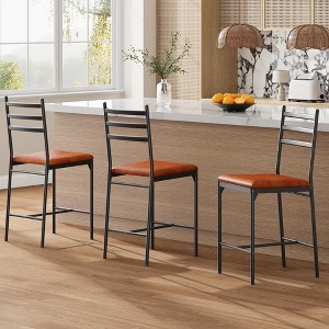 Bar Stools Set of 2/4, Faux Leather Bar Chair with Back, Thick Cushion, Upholstered Counter Height Bar Stools with Footrest for Kitchen Island - 1 of 4