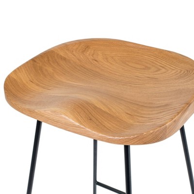 Sleek Black 21.7" Backless Wood & Metal Counter Stool