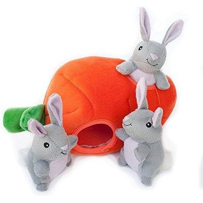 ZippyPaws Burrow Squeaky Hide and Seek Plush Dog Toy, Bunny 'n Carrot