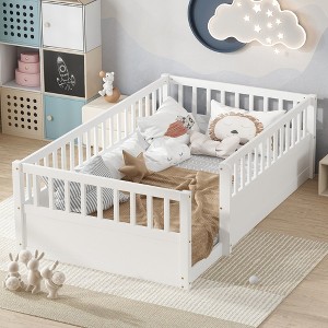KWPZQEB Twin Size Montessori Toddler Floor Bed for Girls and Boys, Wood Bed Frame with Removable Safety Guardrails & Wood Slats - 1 of 4