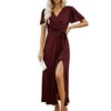 Anna-Kaci Women's Short Sleeve V Neck Maxi Wrap Dress with Waist Tie and Side Slit Detail - 3 of 4