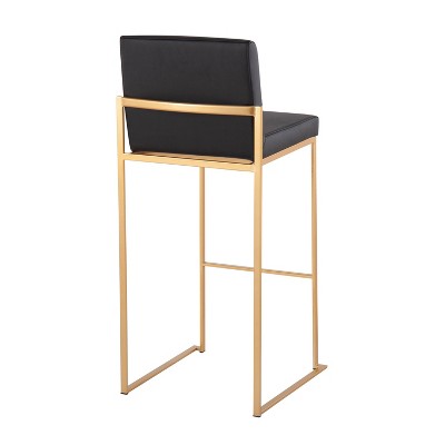 Fuji High Back Gold Steel and Black Faux Leather Bar Stools