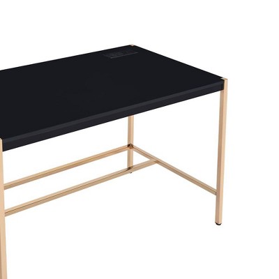 Sleek 45" Black Wood Writing Desk with USB Port and Filing Cabinet